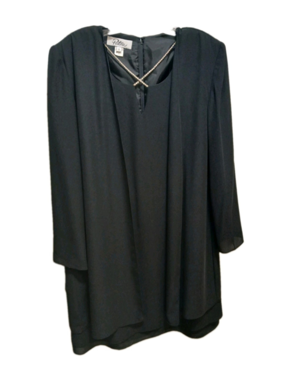 Vtg Patra Womens Long-Sleeve Cocktail Dress Sz 12 Black Rhinestone Detail Event